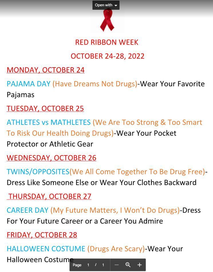 Red Ribbon Week Dress Up Days